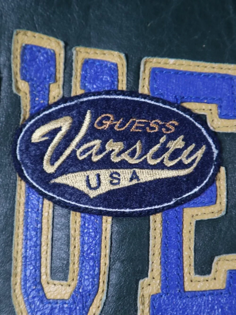 Vintage GUESS Leather Varsity Bomber Jacket Size XL Rare - Picture 10 of 13